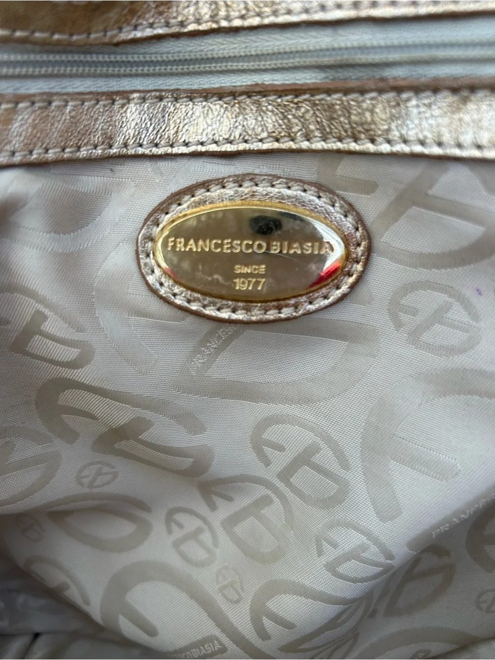 Francesco Biasia Metallic Gold Braided-Handle Large Satchel 100% Leather